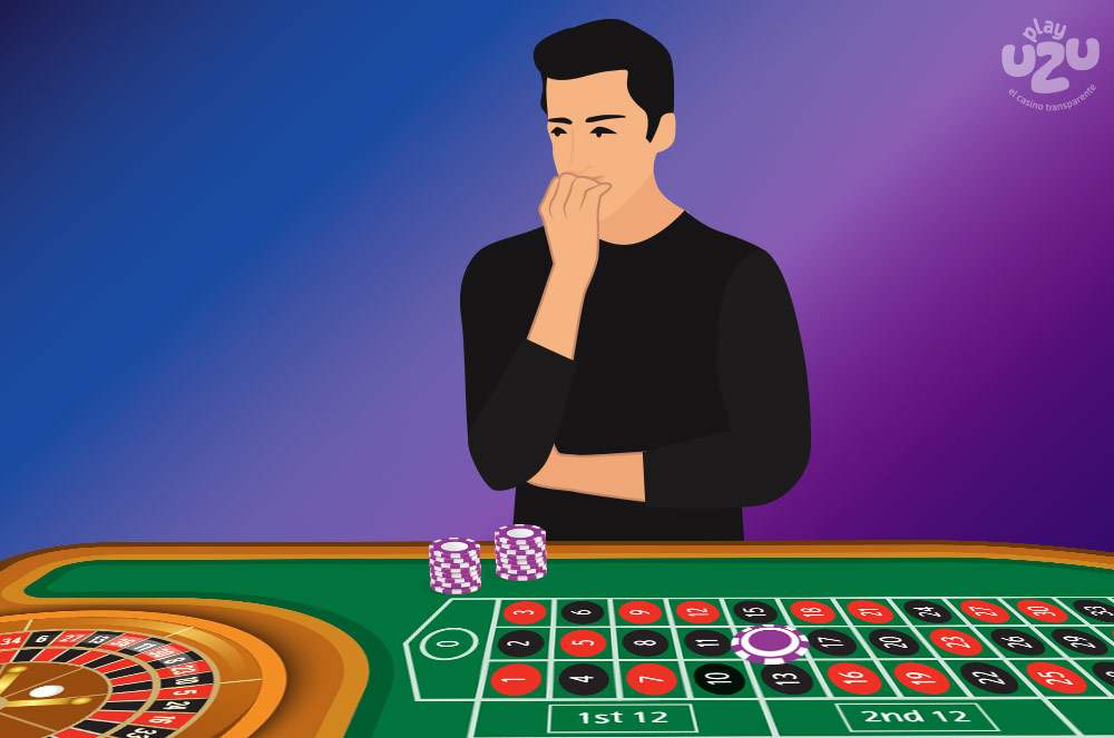 A man thinking about how to approach gambling roulette