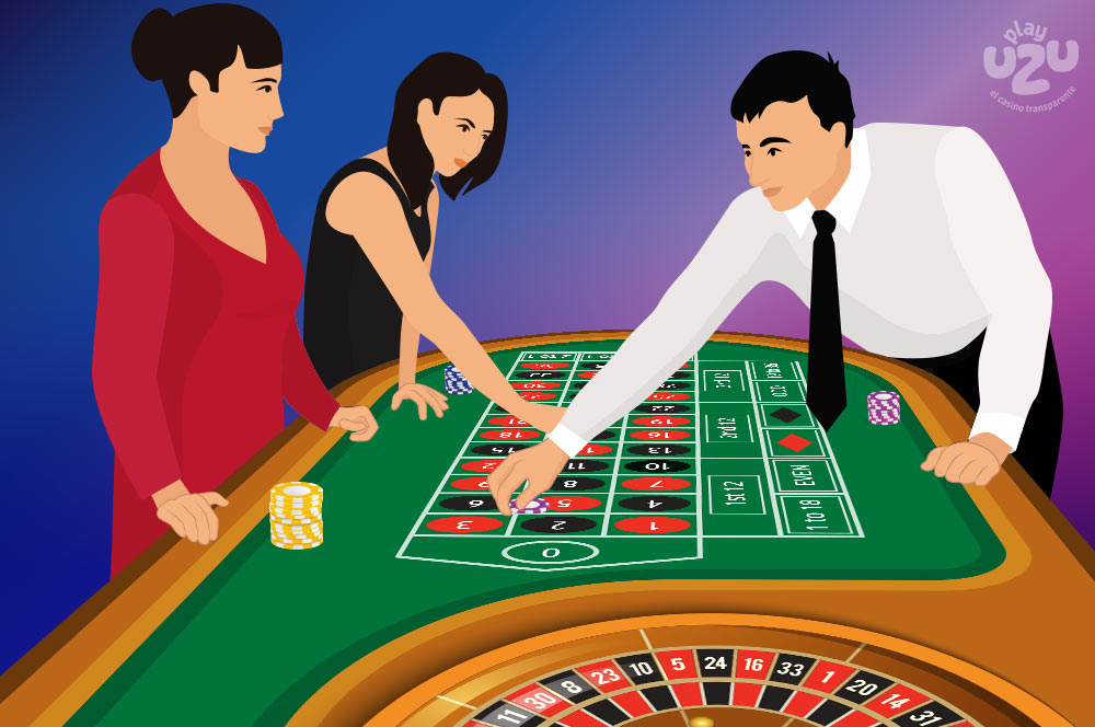 Three players placing their bets at the roulette table
