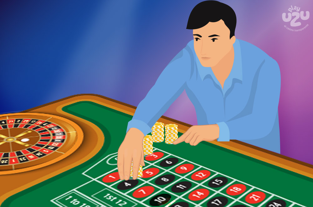 A player placing and choosing the chips well at the roulette table