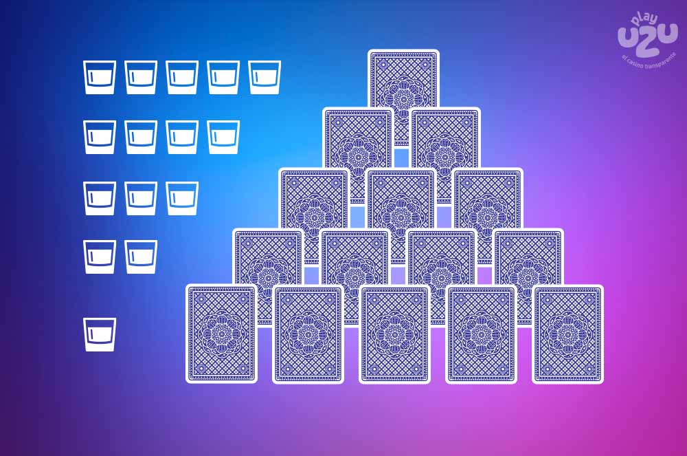 a piramid, with a 1 card row, a 2 cards row, a 3 cards row, a 4 cards row and a final 5 cards row